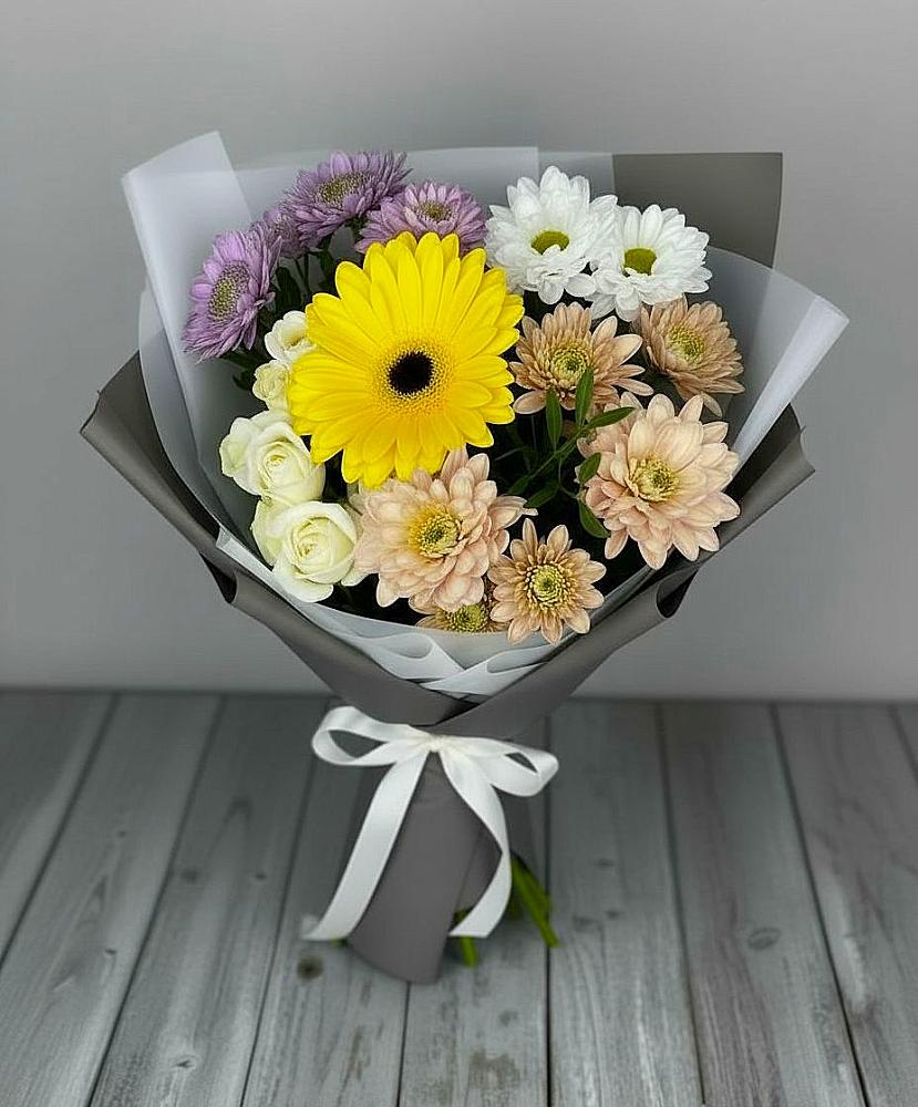 Букет цветов из: Розы, Герберы и Хризантемы в Стромынь