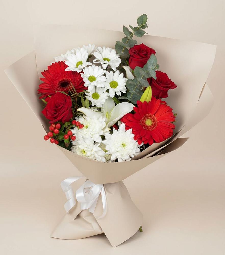 Букет цветов из: Розы, Хризантемы, Герберы и Лилии в Стромынь